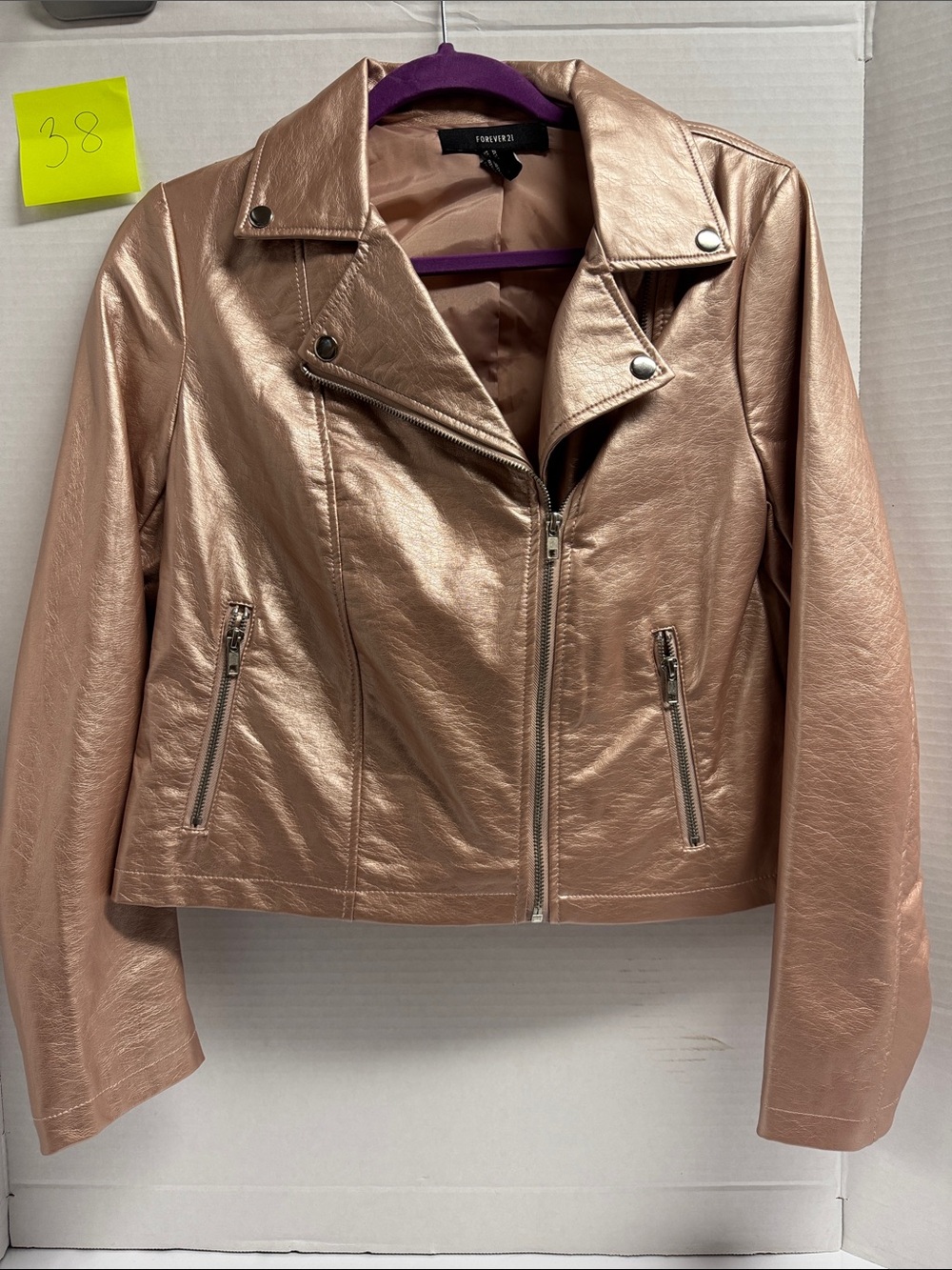 Forever 21 Metallic Rose Gold Vegan Leather Moto Jacket